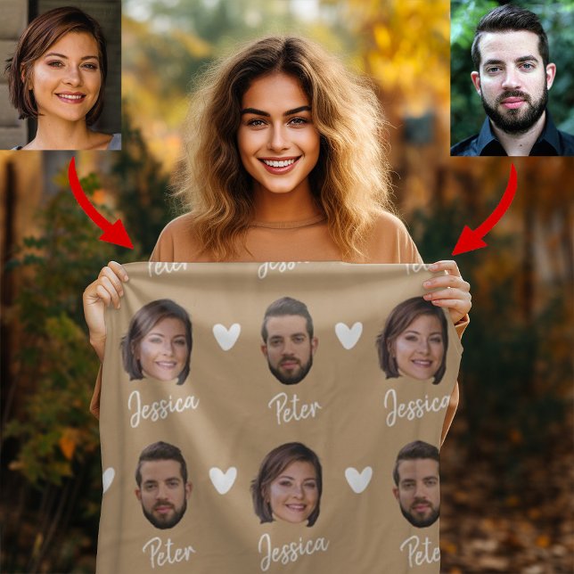 Personalized Couple Names and Photo, Modern Camel Fleece Blanket (Creator Uploaded)