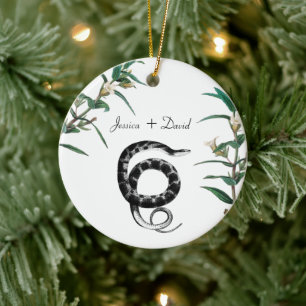 Personalized Couple Names Christmas Snake Ceramic Ornament
