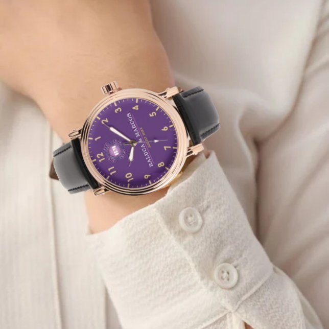 Personalized couple names elegant purple monogram watch (Creator Uploaded)