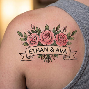 Personalized Couple Names Floral Wedding & Love  Temporary Tattoos