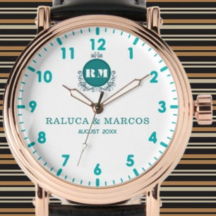 Personalized couple names green white minimal watch