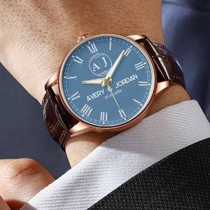 Personalized Couple Names Initials Monogram Navy Watch