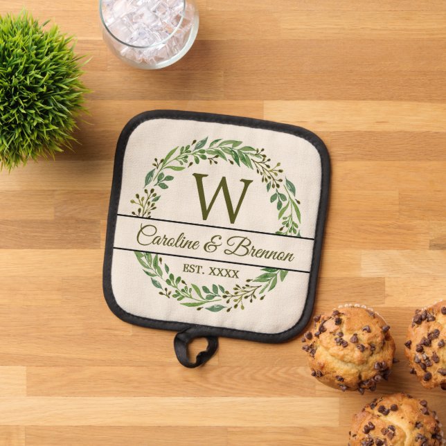 Personalized Couple Names Wedding Day Date Pot Holder (Top Down)