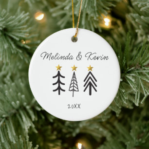Personalized Couple Names Wedding Trees Ceramic Ornament