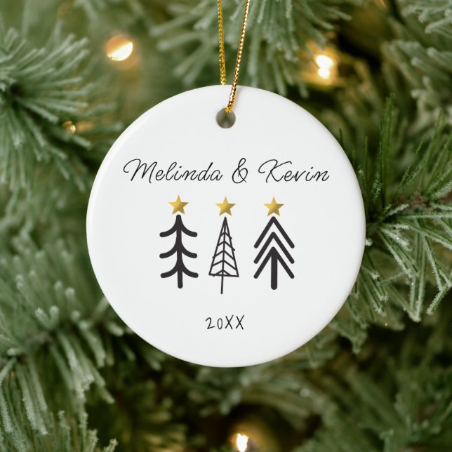 Personalized Couple Names Wedding Trees Ceramic Ornament (Tree)