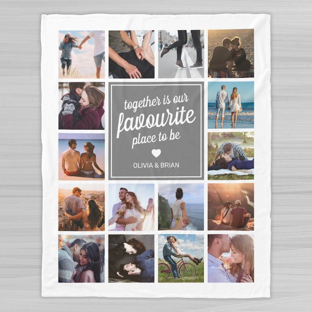 Personalized Couple Photo Collage Fleece Blanket (Creator Uploaded)