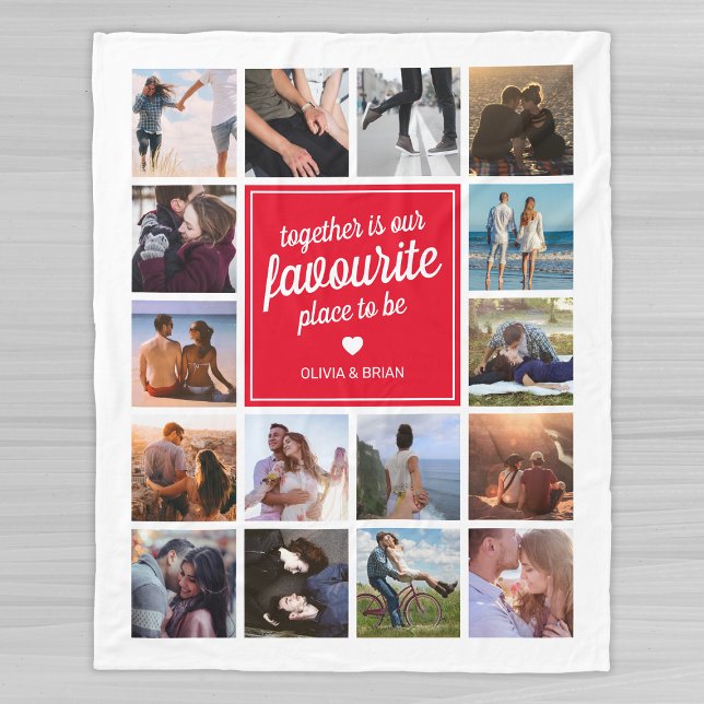 Personalized Couple Photo Collage Fleece Blanket (Creator Uploaded)
