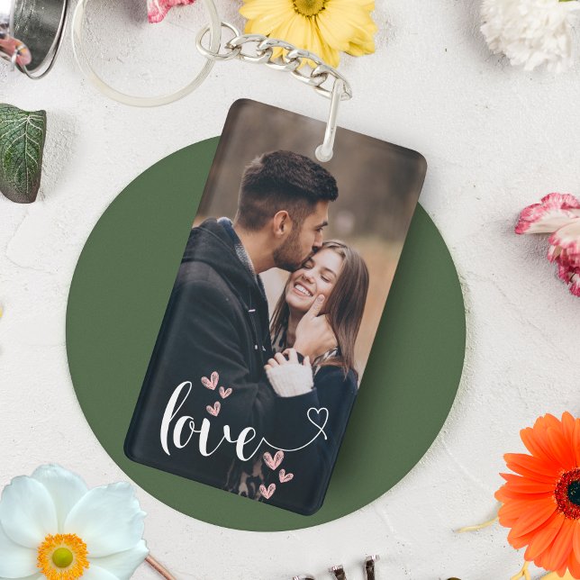 Personalized Couple photo collage Love hearts Keychain (Creator Uploaded)