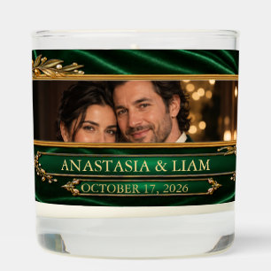 Personalized Couple Photo Emerald Gold Candle