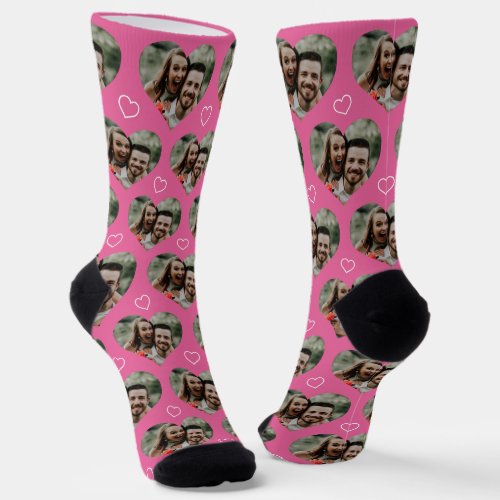 Personalized Couple Photo Heart Love Pink Socks