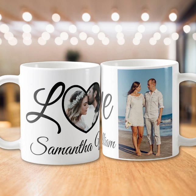 Personalized Couple Photo Love Mug Black Heart  (Creator Uploaded)