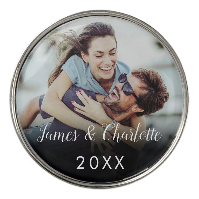 Personalized Couple Photo Name Date Golf Ball Marker (Front)