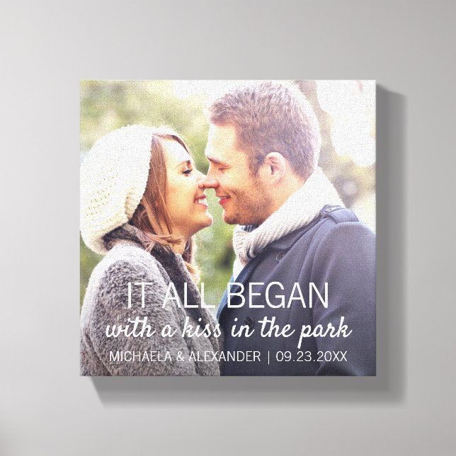 Personalized Couple Photo Newlywed Names Date Canvas Print (Front)