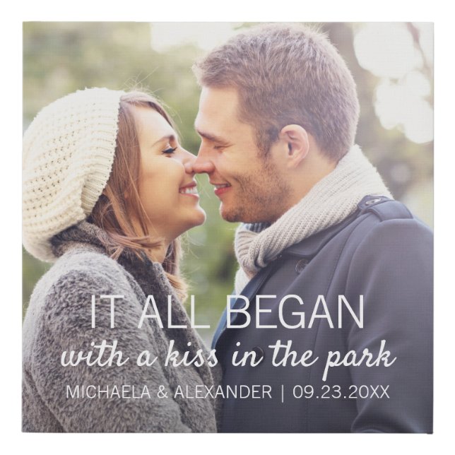 Personalized Couple Photo Newlywed Names Date Faux Canvas Print (Front)