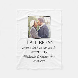 Personalized Couple Photo Newlywed Names Date Fleece Blanket