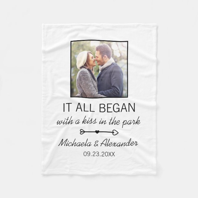 Personalized Couple Photo Newlywed Names Date Fleece Blanket (Front)