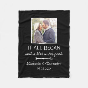 Personalized Couple Photo Newlywed Names Date Fleece Blanket