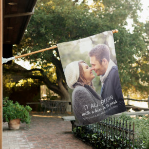 Personalized Couple Photo Newlywed Names Date House Flag