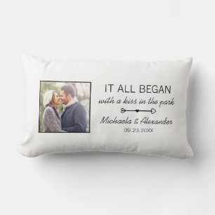 Personalized Couple Photo Newlywed Names Date Lumbar Pillow