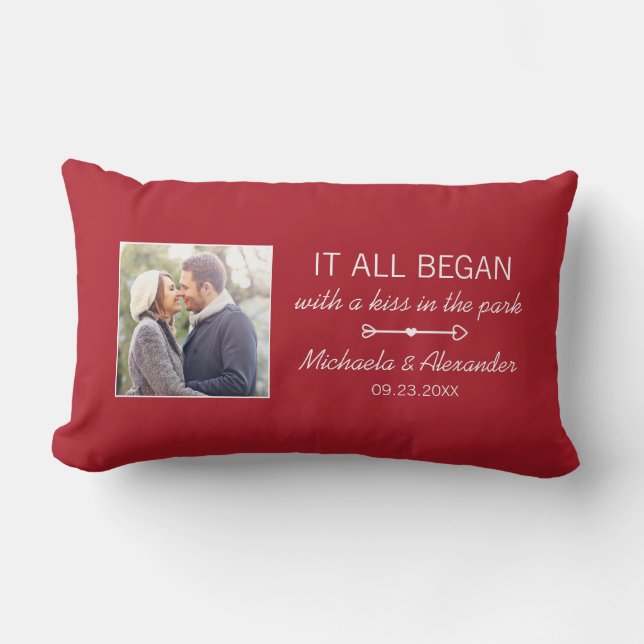 Personalized Couple Photo Newlywed Names Date Lumbar Pillow (Front)