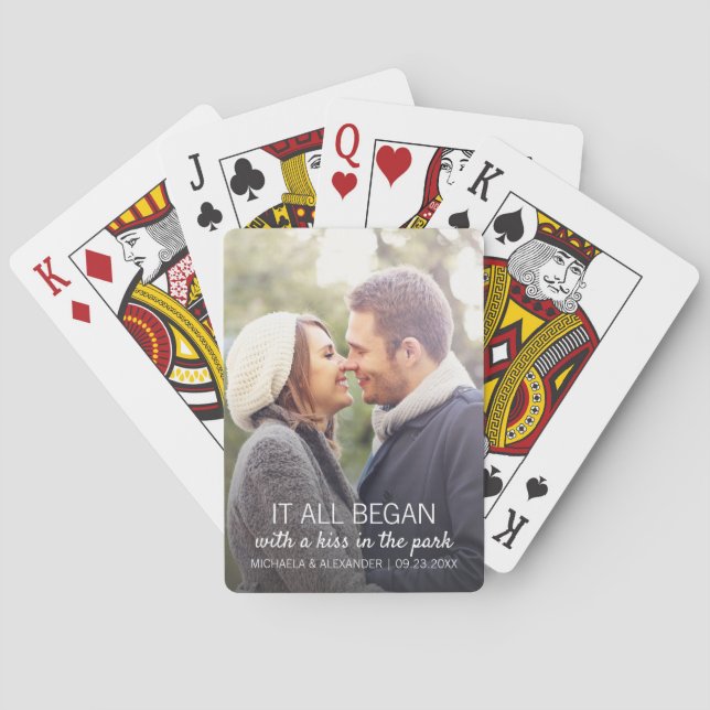 Personalized Couple Photo Newlywed Names Date Poker Cards (Back)