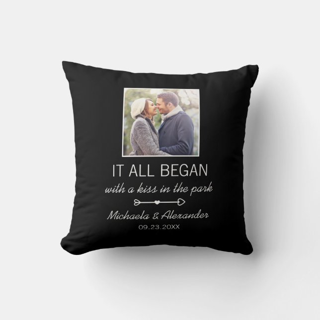 Personalized Couple Photo Newlywed Names Date Throw Pillow (Front)