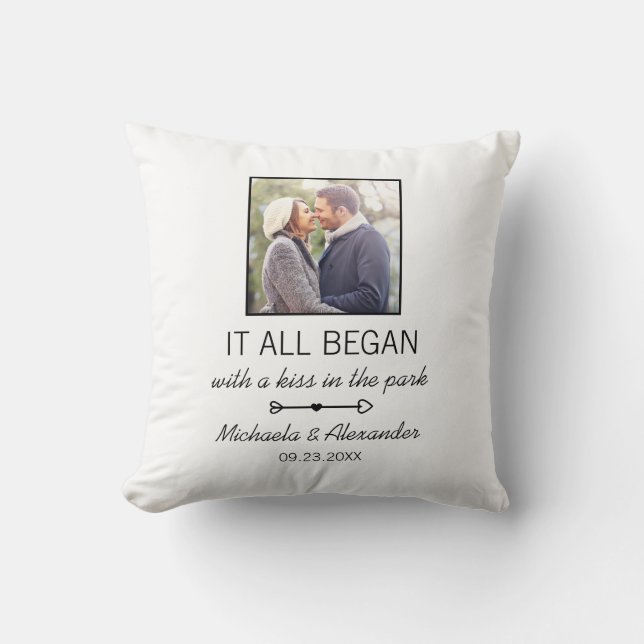 Personalized Couple Photo Newlywed Names Date Throw Pillow (Front)