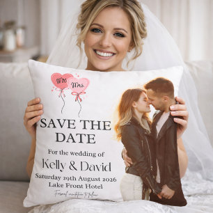 Personalized Couple Photo & Wedding Details Throw Pillow