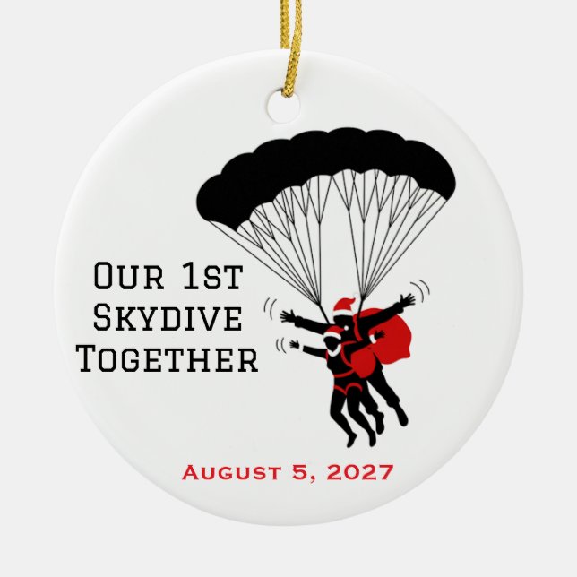 Personalized Couple Skydiving Christmas  Ceramic Ornament (Front)