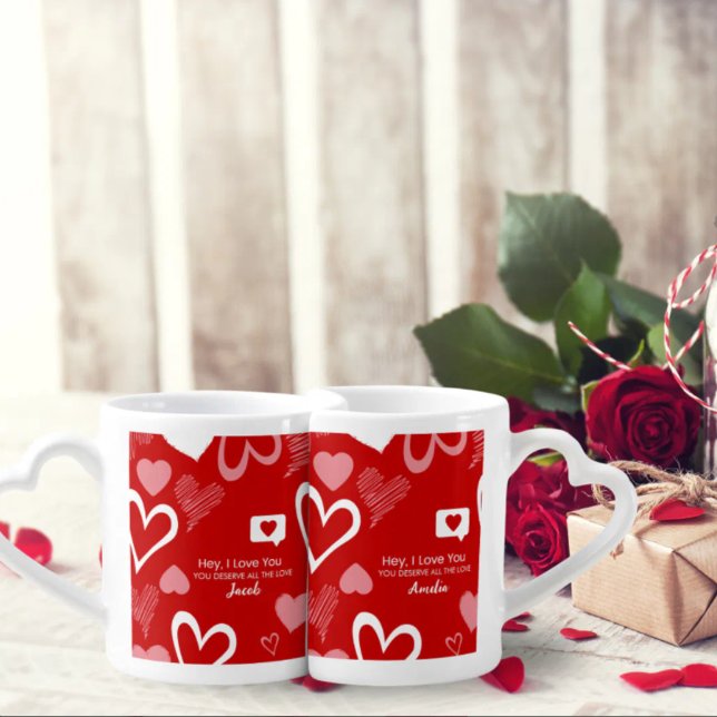 Personalized Couple Valentines day Romantic hearts Coffee Mug Set (Creator Uploaded)