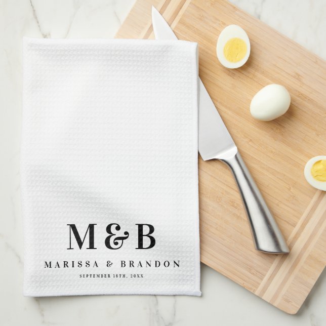 Personalized Couple Wedding Monogram Initials Kitchen Towel (Quarter Fold)