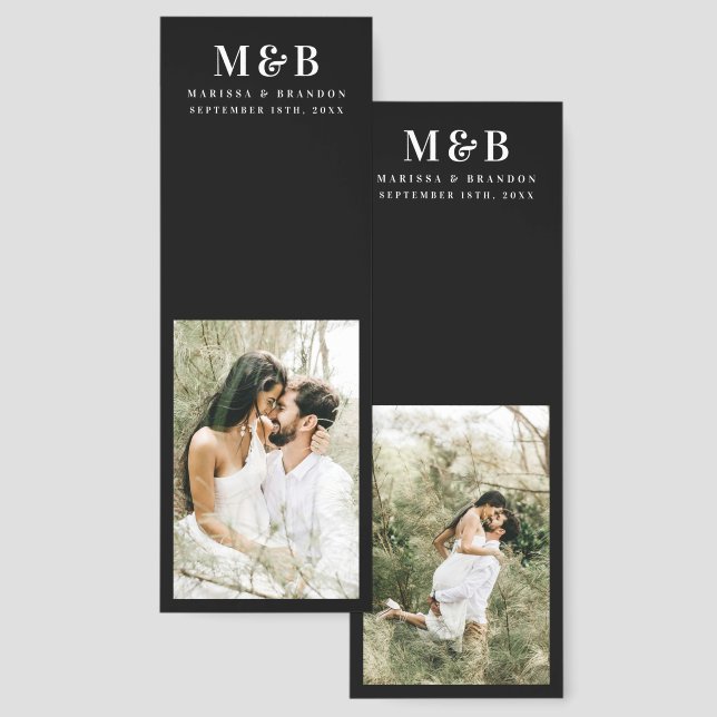 Personalized Couple Wedding Monogram Photos Black Bookmarks (Front & Back)