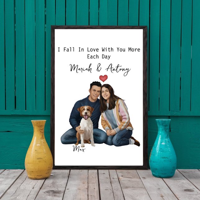 Personalized Couple With Pet Portrait,Couple & dog Poster (Creator Uploaded)