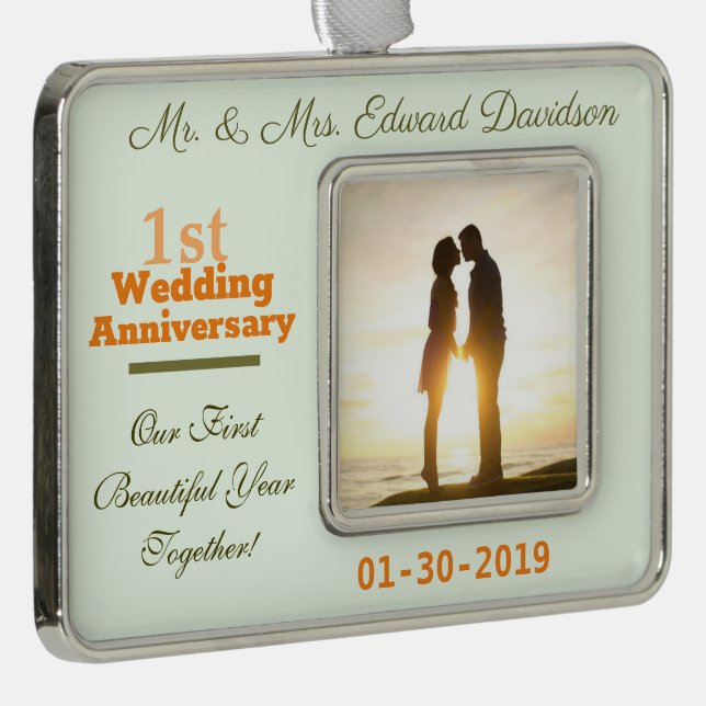 Personalized Couples 1st Wedding Anniversary Christmas Ornament (Right)
