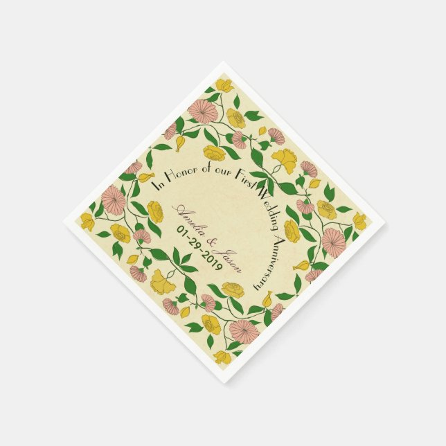 Personalized Couples 1st Wedding Anniversary Napkins (Corner)
