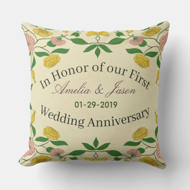 Personalized Couples 1st Wedding Anniversary Outdoor Pillow (Front)