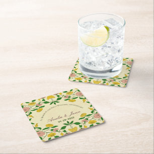 Personalized Couples 1st Wedding Anniversary Square Paper Coaster