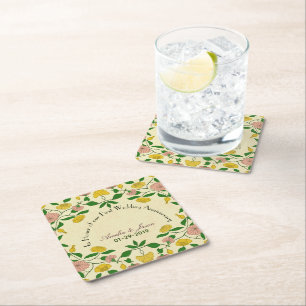 Personalized Couples 1st Wedding Anniversary Square Paper Coaster