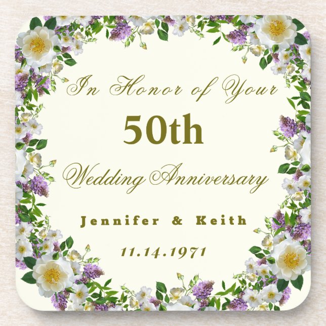 Personalized Couples 50th Wedding Anniversary  Beverage Coaster (Front)