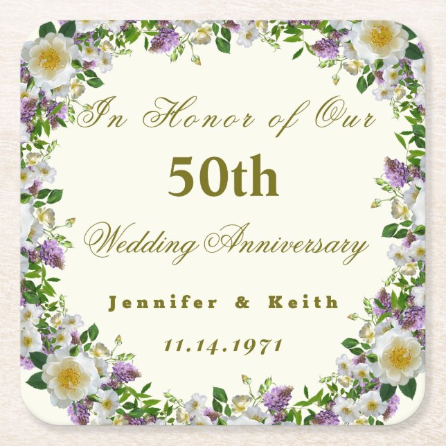 Personalized Couples 50th Wedding Anniversary      Square Paper Coaster (Front)