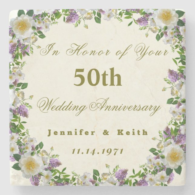 Personalized Couples 50th Wedding Anniversary     Stone Coaster (Front)