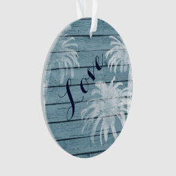 Personalized Couples Beach Palm Trees on Wood LOVE Ornament | Zazzle