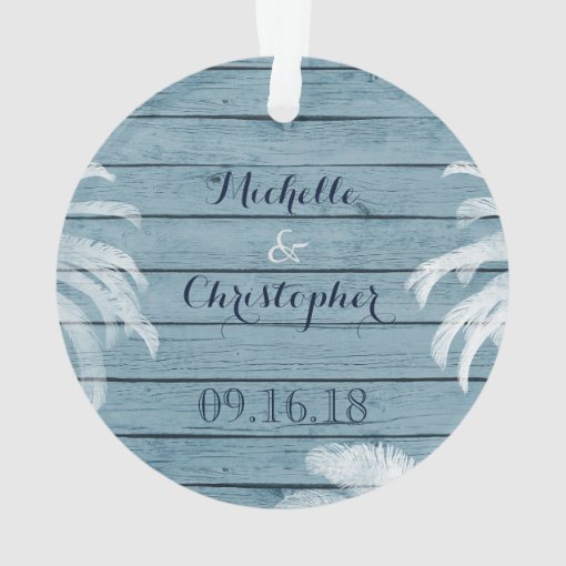 Personalized Couples Beach Palm Trees on Wood LOVE Ornament | Zazzle