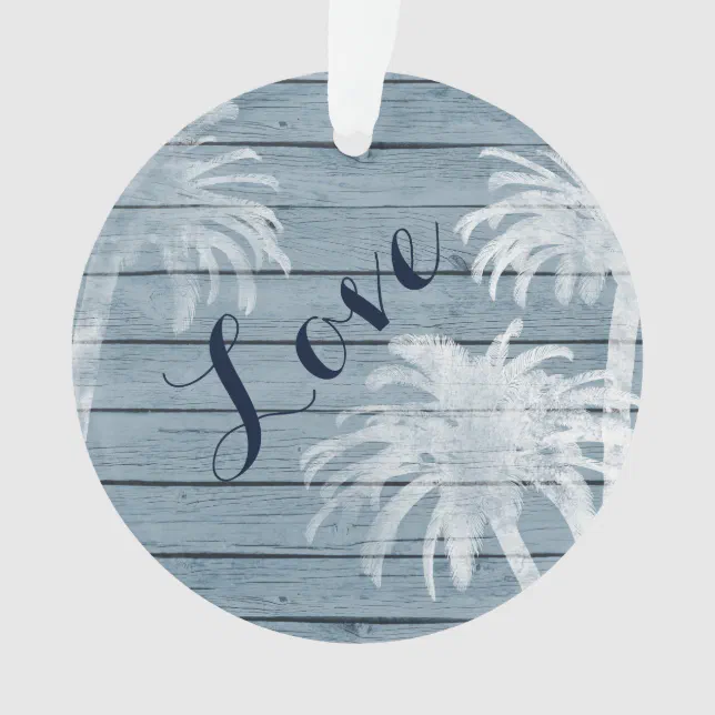 Personalized Couples Beach Palm Trees on Wood LOVE Ornament | Zazzle