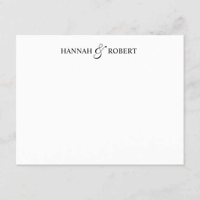 Personalized Couples Classic Elegant Script Note Card (Front)