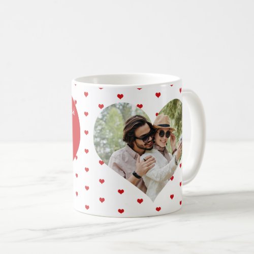Personalized couples heart shaped photo names coffee mug