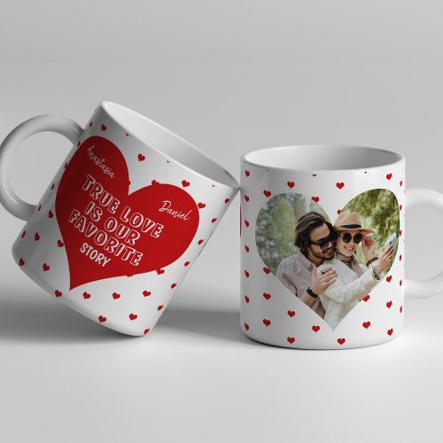 Personalized couples heart shaped photo names coffee mug