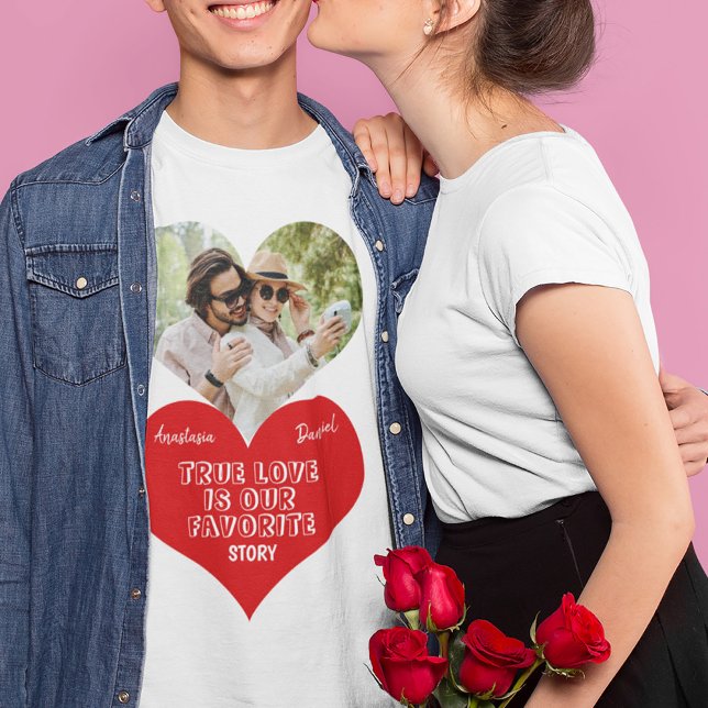 Personalized couples heart shaped photo names T-Shirt (Creator Uploaded)