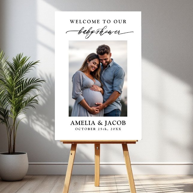 Personalized Couples Minimalist Photo Baby Shower Foam Board (Creator Uploaded)