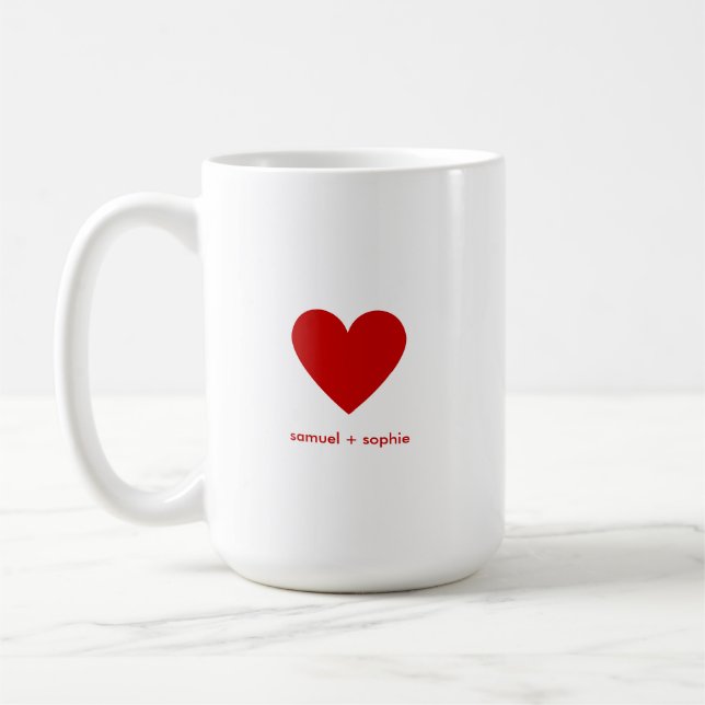 Personalized Couples Modern Minimal Red Heart Coffee Mug (Left)